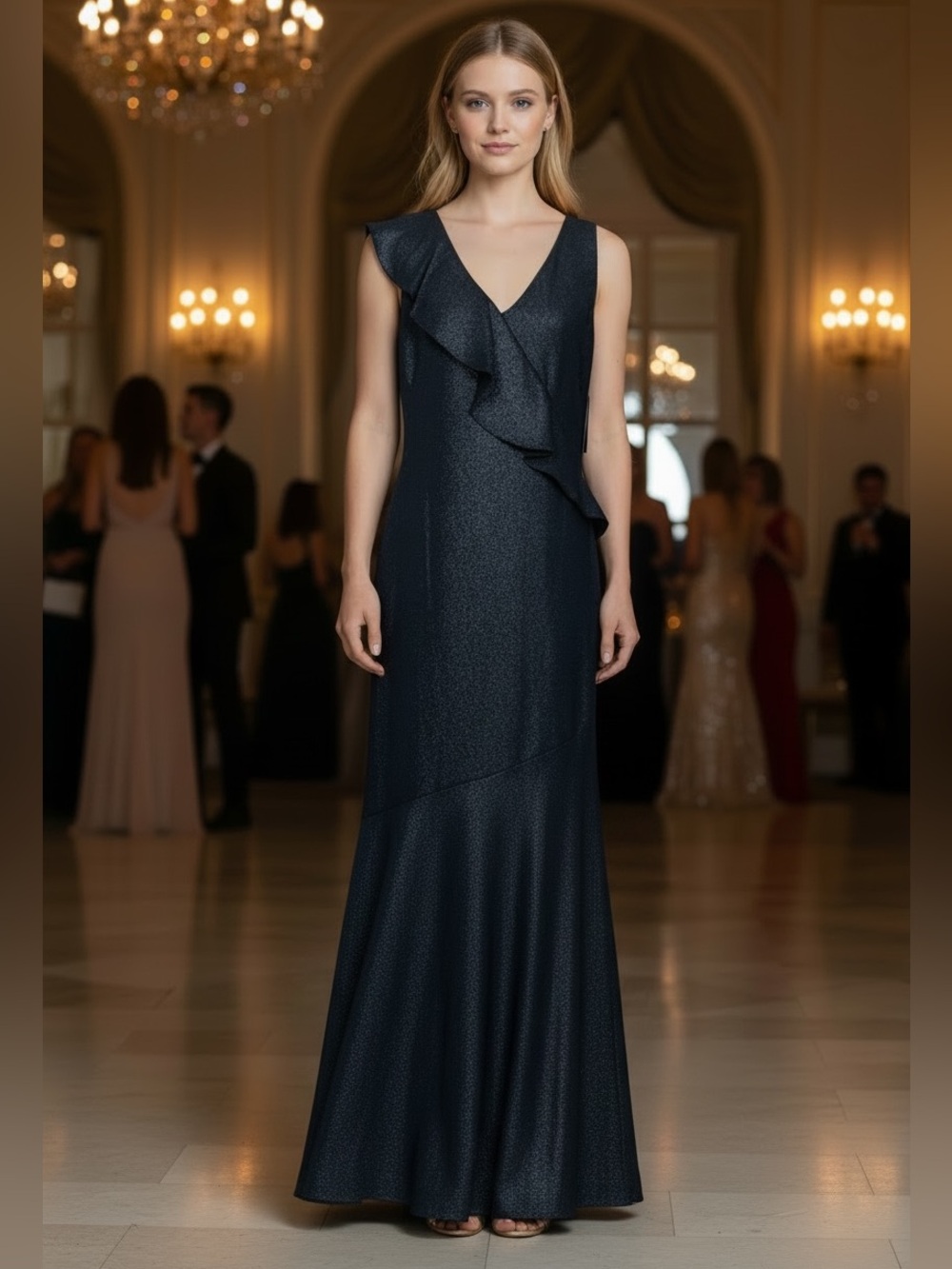 Lauren Ralph Lauren Cap Sleeve with Ruffle Detail Gown NWT